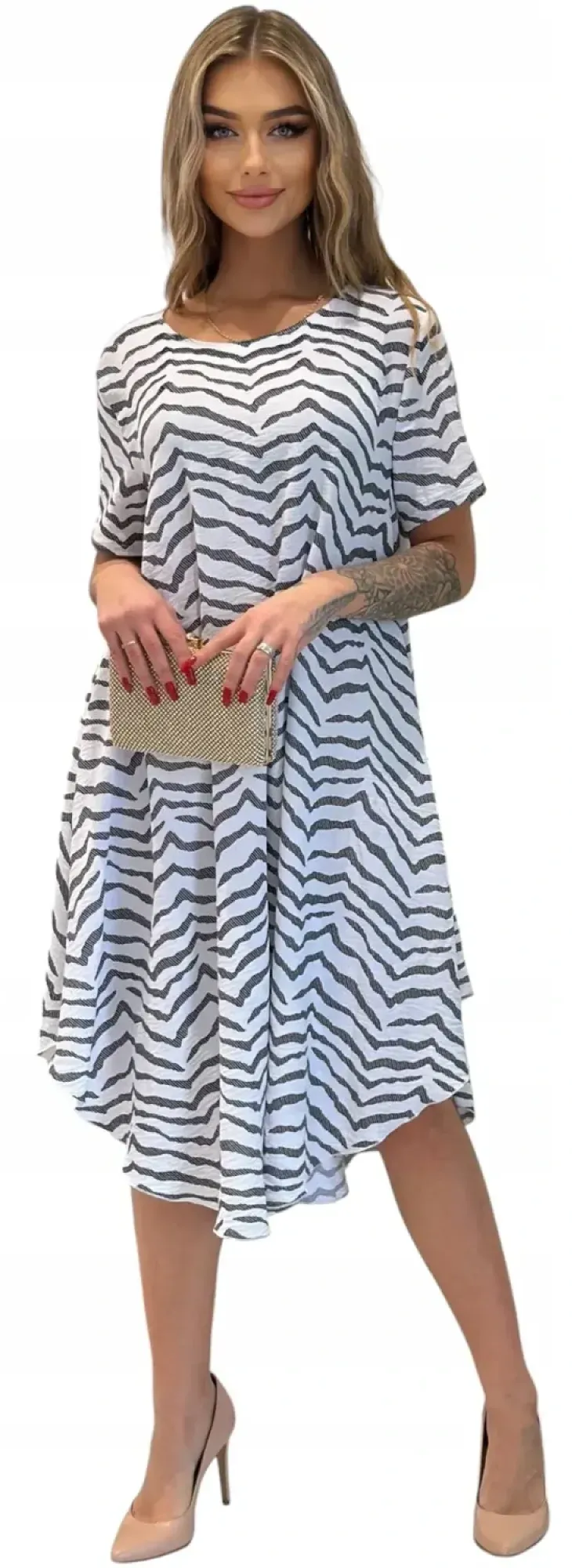 Biała Luźna Elegancka Codzienna Sukienka