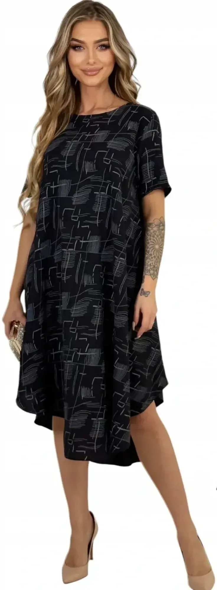 Czarna Luźna Elegancka Sukienka