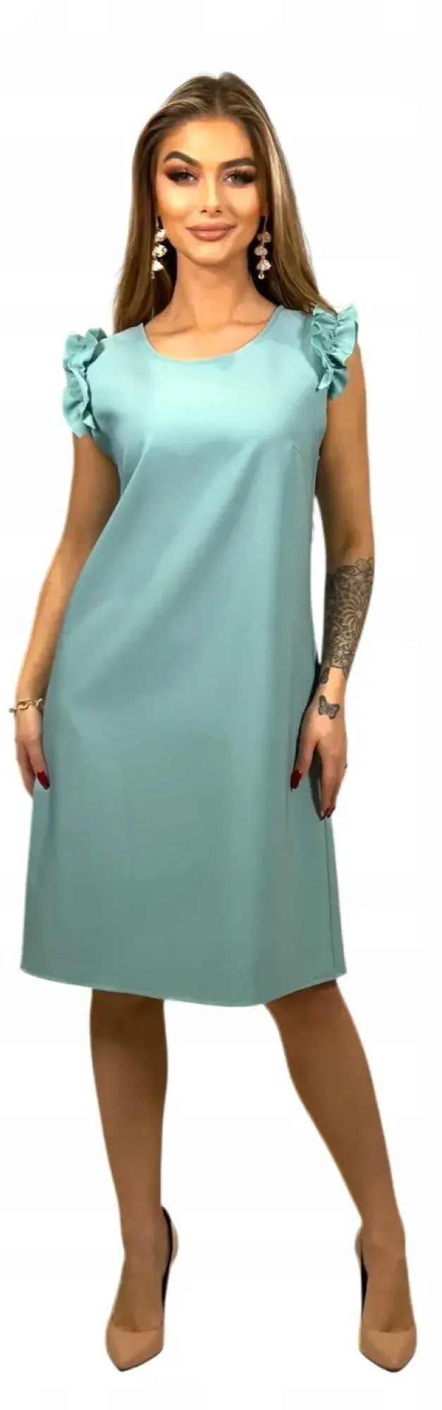 Miętowa Elegancka Kobieca Sukienka