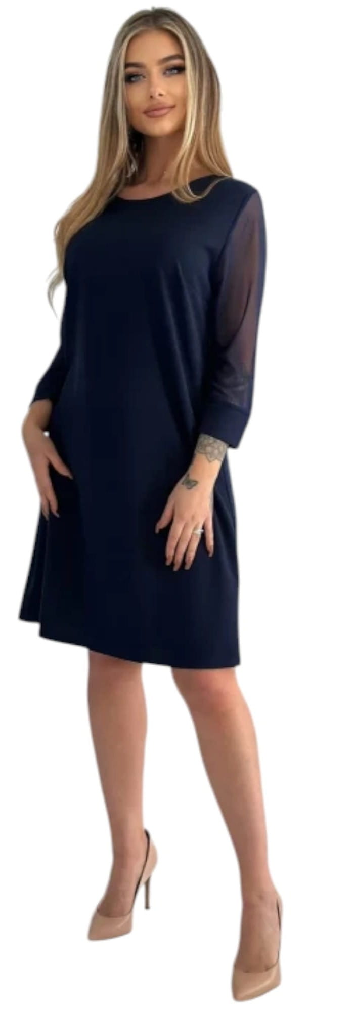 Granatowa Klasyczna Elegancka Sukienka