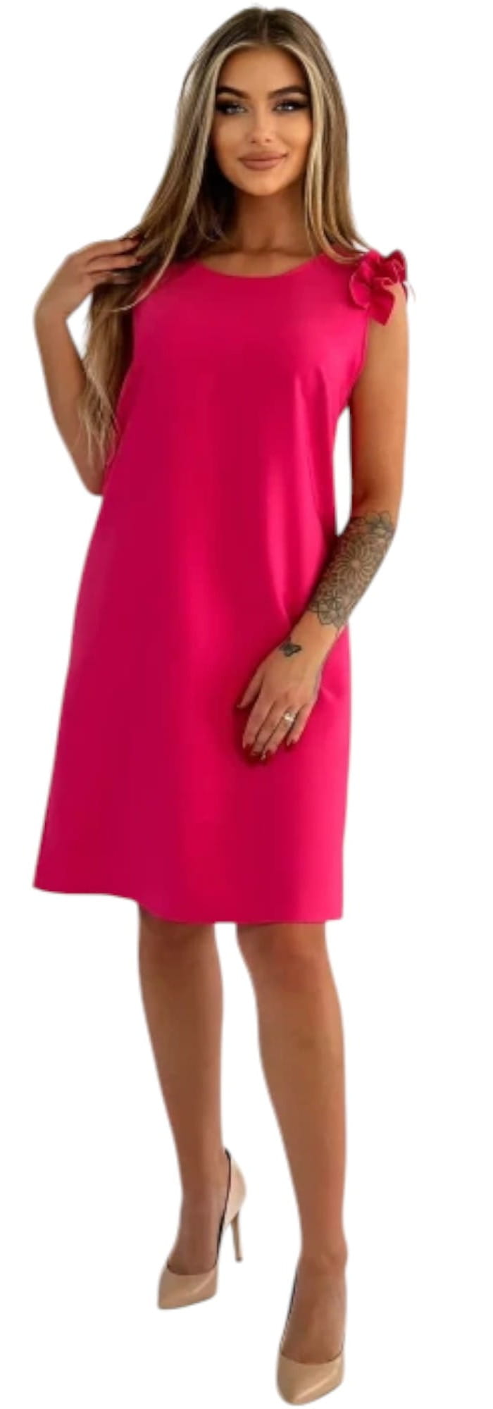 Różowa Elegancka Kobieca Sukienka